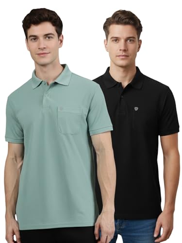 Image of Lux Cozi Men's Cotton Blend Polo T-Shirt with Chest Pocket | Collar T-Shirts for Men | Half Sleeves | Plain - Regular Fit (Pack of 2)