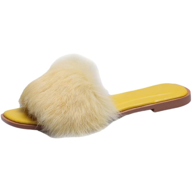 Women's Fashion Flat-Bottom Faux Fur Slippers - Autumn/Winter Warm Casual Indoor-Outdoor Shoes