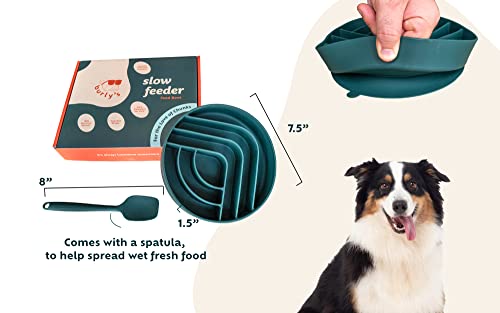 Burly’s Slow Feeder Dog Bowl + Spatula By The Burly Brand, Gulp-Free Design, Longer Mealtime, Health And Wellness, Silicone Dog Bowl For Medium To Large Breeds. Dog Bowls For Large Dogs. (Dark Green) #TOP1