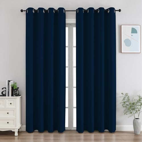 CUCRAF Navy Blue Blackout Curtains 84 Inches Long, Thermal Insulated Noise Reducing Grommet Window Drapes for Bedroom & Living Room(52x84 Inch, 2 Panels)