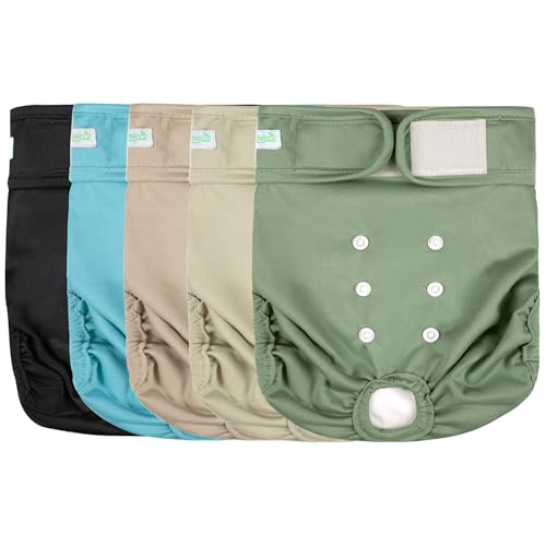 Image of wegreeco Female Dog Diapers, Washable Reusable Pet Puppy Doggie Diapers for Small Medium Large Female Dogs in Heat Period, Doggy Period Panties, 5 Pack, Medium, Blue Green