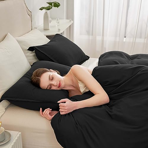 Kinmeroom Black Duvet Cover King Size- Soft & Breathable Bedding Duvet Cover Set With Zipper Closure-1 Duvet Cover And 2 Pillow Shams(104 * 90",Black) #TOP1