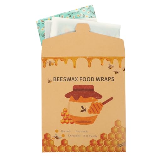 OFFSCH 3pcs Small Medium Large Beeswax Wraps Set, Reusable Food Storage Wraps for Bowls, Sustainable Washable Kitchen Beeswax Preservation Cloth Floral Pattern