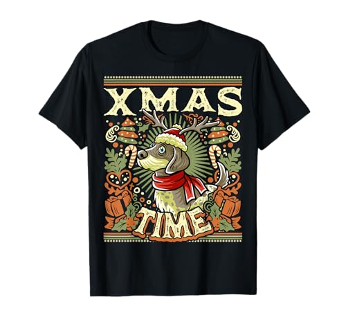 Alemán de pelo corto X-Mas Time Dog Navidad Papá Noel Camiseta