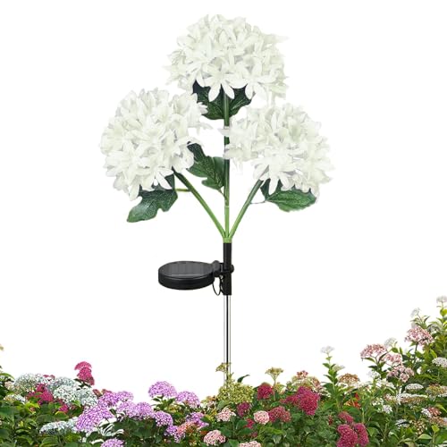 Flores solares al aire libre impermeables, luces de flores solares para exteriores, hortensia iluminada realista impermeable - Pétalos y hojas de seda, decoraciones de paisaje de jardín de flores i
