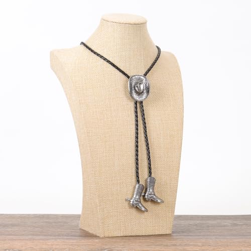 Image of Bolo Ties for Men Western - 3D Cowboy Hat Design With Vintage Boots, Western Bolotie Bola Tie