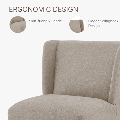 Image of KISLOT Upholstered Dining Chairs Set of 2 with Casters, Wingback Modern Side Armless Deskchair with Rollers for Diningroom Bedroom Livingroom Reading Room, Khaki Fabric