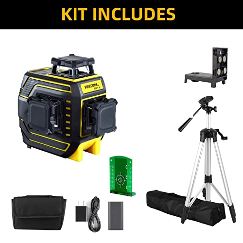 Laser Level With Tripod Set, Firecore 3X360 Green Laser Level Self Leveling And Alignment Line Laser Tool For Construction, Includes Rechargeable Li-Ion Battery, L-Bracket & Carry Pouch #TOP6