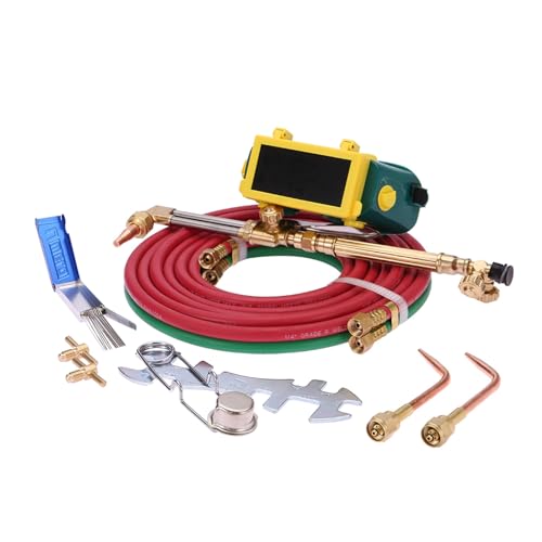 Oxy Acetylene Torch Kit, Professional Portable Tote Oxygen Acetylene Oxy Long Pipe Brass Nozzle Welding Brazing Cutting Torch Kit with Gauge,for Soldering Brazing Sparker Protection Glass - Thumbnail 2