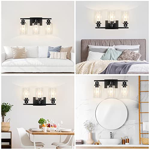 Image of 3-Light Vanity Light, Matte Black Bathroom Lighting Fixtures Over Mirror, Modern Metal Wall Lights for Hallway Kitchen Bedroom Living Room
