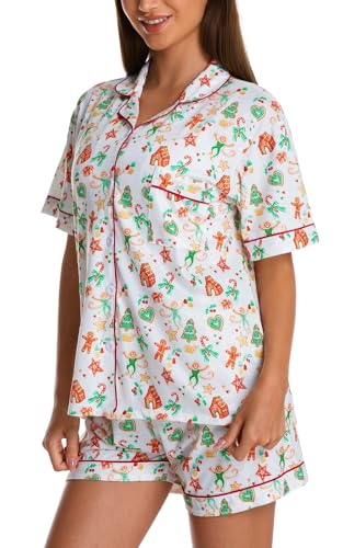 Image of Womens Pajamas Set Shorts Button Down 2 Piece Monkey Bunny Y2k Roller Dupes Rabbit Preppy Lounge Pjs Comfy Sleep Wear