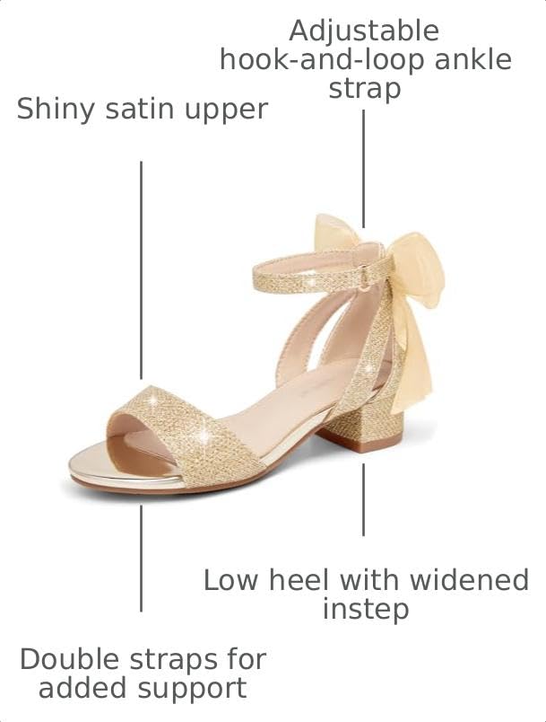 Image of Coutgo Girls Dress Shoes Sandals Chunky Low Heels Bow Ankle Strap Flower Girl Wedding Party Shoes