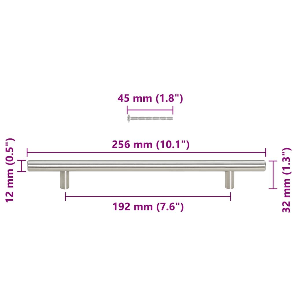 Tiradores para muebles, juego de 5 unidades, color plateado, 192 mm, acero inoxidable, en forma de T, para cocina, baño, salón, pasillo, armario, moderno