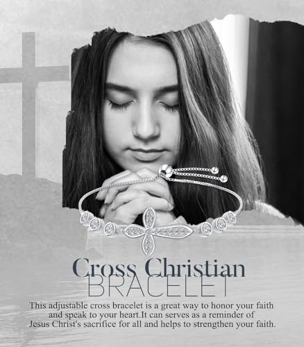 Ladytree 925 Sterling Silver Cross Bracelet for Women Adjustable God Faith Christian Jewelry Gift3