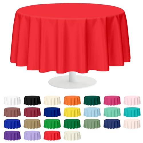 Image of Mulbozy 2 Pcs Red Round Plastic Tablecloth Disposable,84 inch