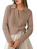 ANRABESS Womens Cable Knit Sweaters Long Sleeve V Neck Sweater Tops Casual Pullover Polo Shirts 2025 Fall Fashion Outfits Khaki S
