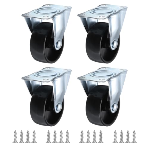 PATIKIL 2 Rigid Caster Wheels, 4 Pack Silent Fixed Non-Swivel Plate Casters with M5 Screws Load Capacity 198Lbs for Furniture Workbench Cart Trolley, Black
