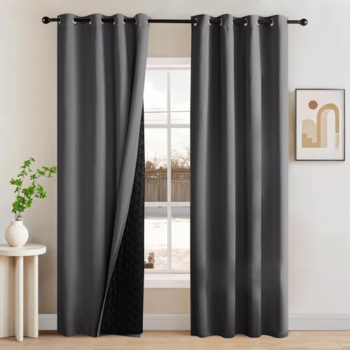 NICETOWN Grey Blackout Curtains 84 Inches Long, Thermal Insulated...