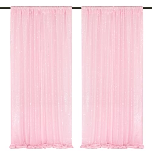 Image of Party Backdrop Curtains 2 Panels 4ftx8ft Pink Sequin Photo Backdrop Glitter Fabric for Wedding Birthday Party Background Drapes Christmas Decorations