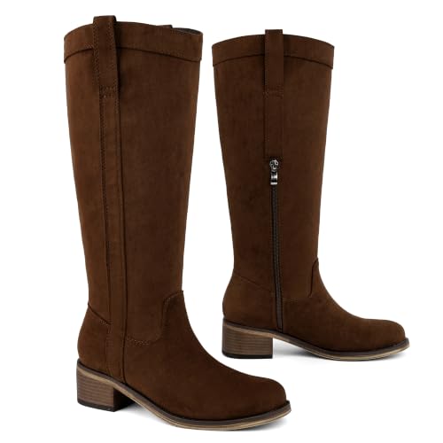 Image of QIY Knee High Boots for Women Low Heel Flat Tall Boots