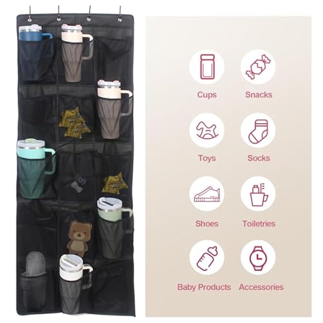 Stanley Compatible Hanging Wall Mount Cup Storage Organizer with 15 Large Bottle Pockets