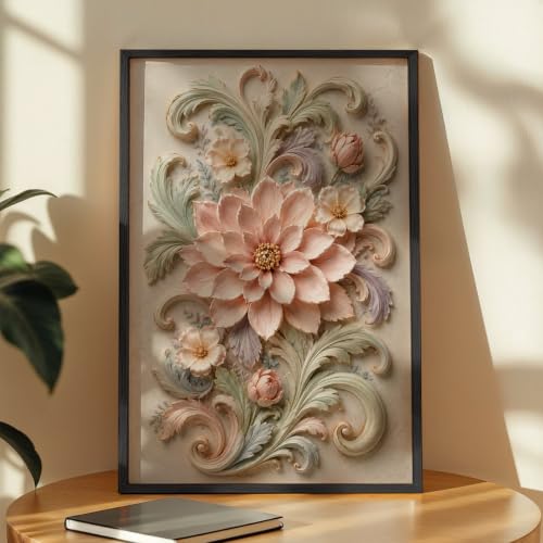 Image of NoWorries Floral Botanical Wall Painting with Frame | Premium Textured Flower & Leaf Artwork, Pastel Nature Wall Decor Framed for Living Room Bedroom Office and Home Decoration (Art-18,17x25inch)