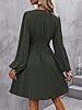 LIAMERHE Women's Winter Midi Dress A Line V-Neck Wrap Long Sleeve Sundress Ladies Casual Elegant Autumn Solid Dress with Lantern Sleeves Army Green XL #1