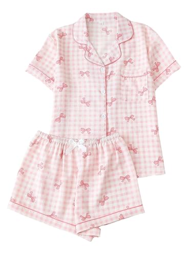 Image of Verdusa Pajamas For Women Set 2 Piece Summer Pajama Sets Cute Pjs Lounge Matching Button Shirt with Shorts