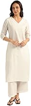 BLOCKS OF INDIA Women's Solid Straight Kurta Set | Hand-Stitched Neck Details with Pintucks | Comfortable Pants with Pockets, Elastic Waist & Drawstring Fit