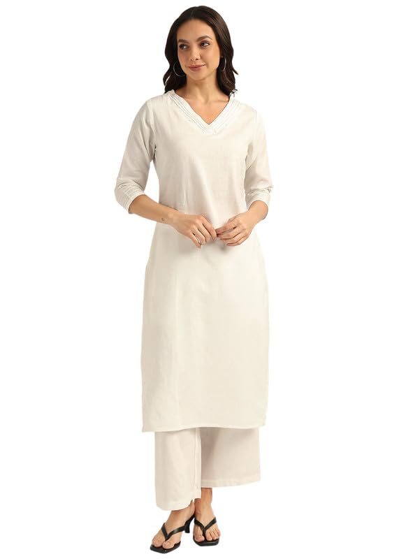 blocks of india Women's Solid Straight Kurta Set | Hand-Stitched Neck Details with Pintucks | Comfortable Pants with Pockets, Elastic Waist & Drawstring Fit-picture-12