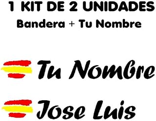 Pegatina Vinilo Bandera España + tu Nombre - Bici, Casco, Pala De Padel, Monopatín, Coche, Moto, etc. Kit de Dos Vinilos (Negro)