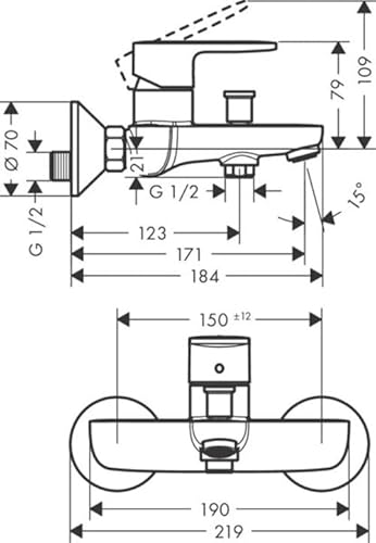 hansgrohe Vernis Blend - Badewannenarmatur Aufputz für 2 Verbraucher, Mischbatterie Badewanne mit Auslauf Länge 17,1 cm, Einhebelmischer Wanne, Mattschwarz, 71440670