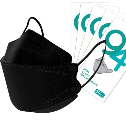Adult Black Kf94 Face Mask Made in Korea USA 4 Layer Breathable 3D Kf 94 94n K94 Masks Korean Fish Type Facemask for Women Men Breathe Easy Ultra-Lightweight Materials Workout Sports Gym