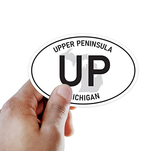 Upper Peninsula Michigan Bumper Sticker, Yooper White Oval Euro Sticker For Car, Great Lakes Decals For Hydroflask, Marquette Sault St Marie (Small - 3" Water Bottle Size) #TOP25