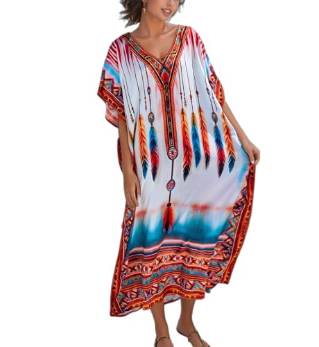 Image of NFVNKJ Women's Plus Size Beach Lounge Kaftan Maxi Dress Swimsuit Coverup for Women