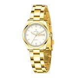 carlien Orologio da polso da donna, al quarzo, luminoso, impermeabile, con calendario, in acciaio inox, Oro bianco, 29mm, Cinese