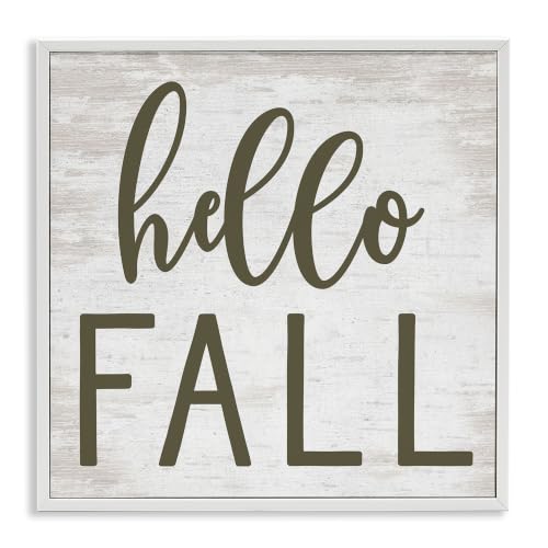 Rustic Hello Fall Typography Seasonal, 12 x 12 Inch Framed Giclée Print