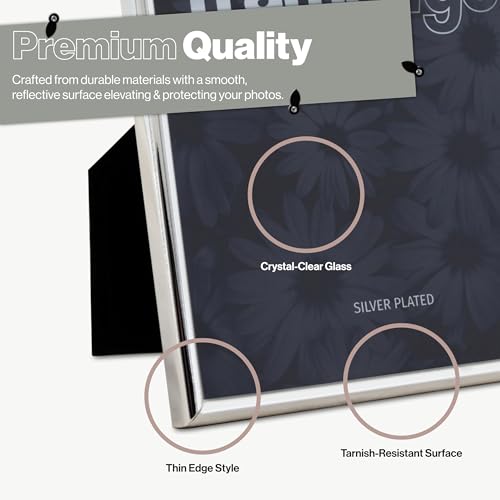 Frametigo - Silver Plated Thin Edge Photo Frame, 4"x6" (10x15cm) Photo Size - Velvet Frame Backing & Stand - Real Glass Window - Tarnish-Resistant - Landscape or Portrait Orientation