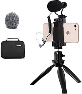 Smartphone Video Kit for Vlogging,Comica VM10-K2 Shotgun Microphone Kit with Ball Head Tripod + Adjust Tripod Phone Holder,Vlogging Rig Kit for iphone for Podcast Filming,Youtube Streaming,Photography