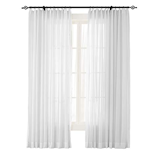 Chadmade Indoor Outdoor Solid Sheer Curtain Pinch Pleated White 52" W X 84" L Wide Opulent Voile Drapes (1 Panel) #TOP26