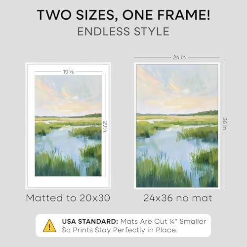 Image of Homeforia 24x36 Picture Frame White, High End Metal 24 x 36 Large Poster Frames with Mat 20 by 30 inch Photo, 24x36 Thin Frame Matted to 20x30 in Print, 36x24 Frame, Tempered Glass, Wall Kit, Set of 1