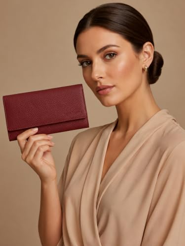Image of Steve Jhonson Leather Wallet for Women - Mini Hand Purse with Card Holder - Women Stylish Clutch Purse - Cute Mini Ladies Wallet for Daily Use - Fancy Ladies Purse with Slim Design (Red)