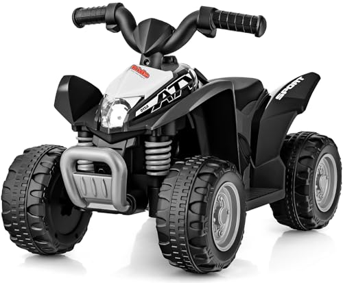 OLAKIDS Kids Ride On ATV, 6V Electric Vehicle for Toddlers, 4 Wheeler Battery Powered Motorized Quad Toy Car for Boys Girls with LED Lights, Horn (Black)
