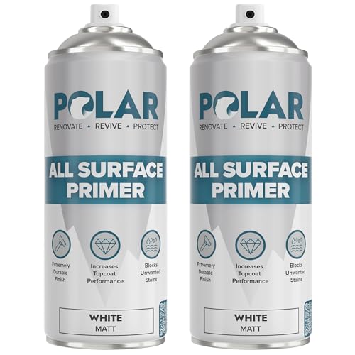 Polar All Surface Primer Matte White - 2 x 13.5 Fl Oz - Ideal for Wood, Metal, Plastic, Brick -