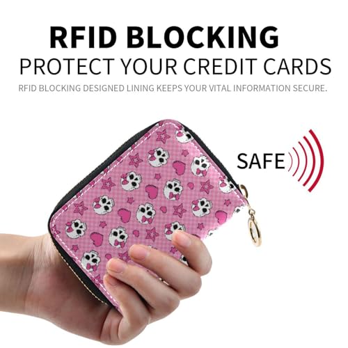 MNSRUU RIFD Blocking Wallet Pink Skull Girl Wallet Credit Cards Holder Slim Leather Credit Card Holder Case with Zipper,Small Wallet for Women Men3
