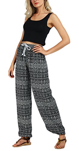 Urban Coco BGHW0041S Women'S Floral Print Elastic Waist Drawstring Casual Boho Yoga Harem Jogger Lightweight Pants thumb #2