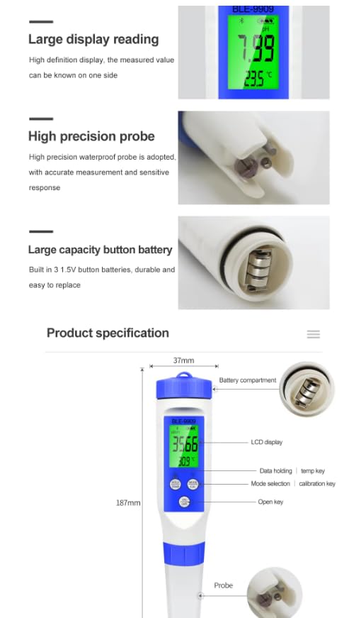 Image depicting the BLE-9909 mobile app's automatic data storage and sharing capabilities, showing a list of saved measurements and options to export.