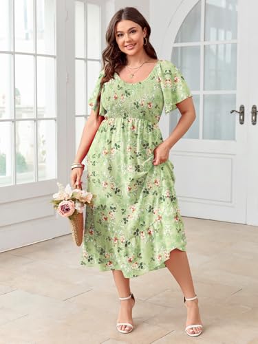 Image of SCOMCHIC Women's Plus Size Summer Dress Casual Short Sleeve Scoop Neck Maxi Dress Smocked Ruffle Boho Flowy Long Dresses