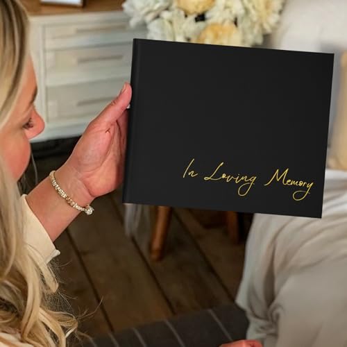 Image of Minimalist Funeral Guest Book - in Loving Memory Guestbook with Table Sign - Hardcover Guest Sign in Book for Funeral Service - 320 Entries, 9 inchx7.5 inch, Black