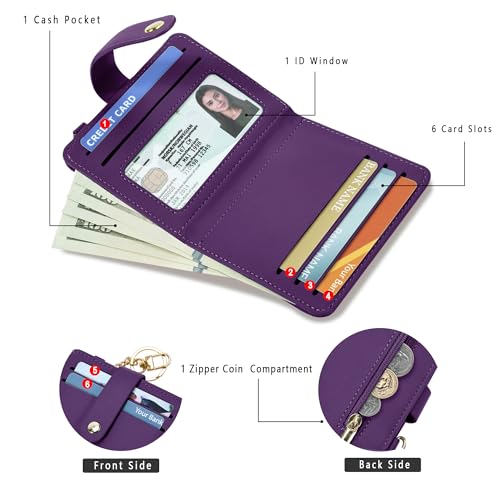 Image of Airkit Small Wallet Women RFID, PU Leather Card Holder with Keychain | Slim Compact Zipper Coin Purse for Ladies, Travel Holiday Gifts for Mom, Cute Mini Bifold Wallets